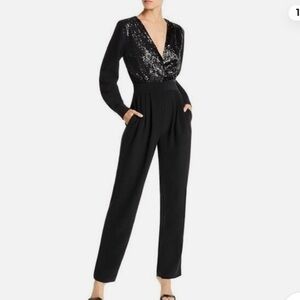 LINI Women's Black Stella Sequined Long-Sleeve V-Neck Jumpsuit Party NWT